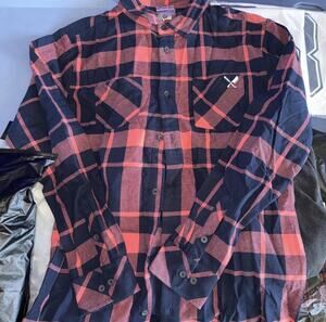 Distorted People Blade Check Flannel Long Sleeve Navy/Spiced Coral L NWT Mens
